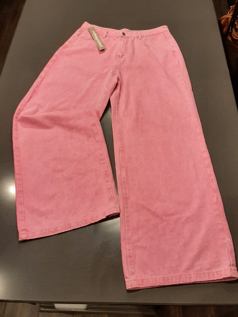 Missguided Pink High Waisted Wide Leg Baggy Jeans Women's Large